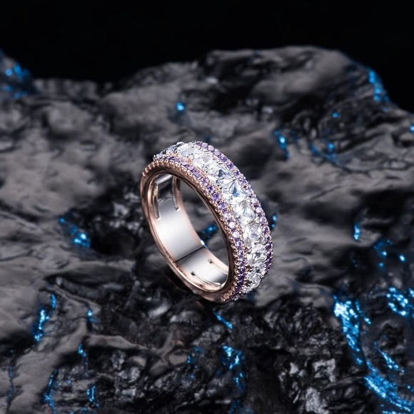 Double Row Pave Cubic Zirconia Eternity Band - Picture 5 of 6